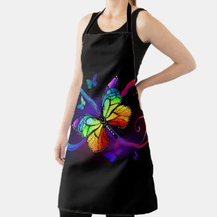 Vibrant infinity with rainbow butterfly on black apron