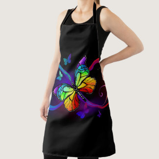 Vibrant infinity with rainbow butterfly on black  apron