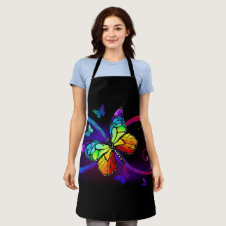 Vibrant infinity with rainbow butterfly on black apron
