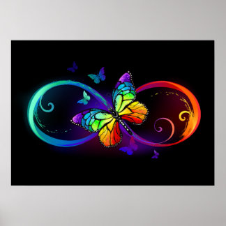 Vibrant infinity with rainbow butterfly on black b poster