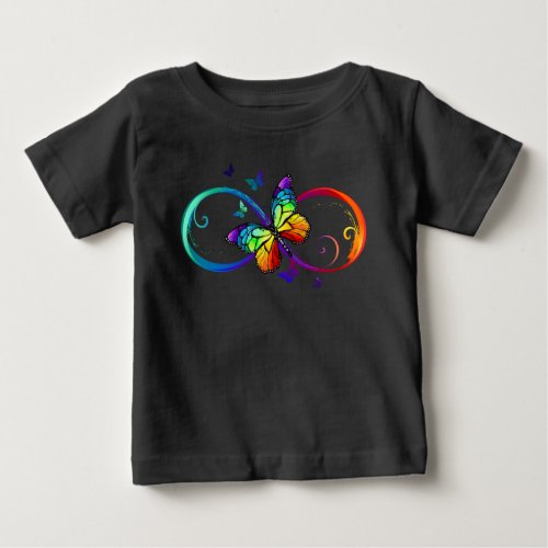 Vibrant infinity with rainbow butterfly on black baby T_Shirt