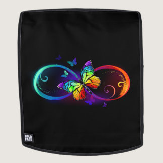 Vibrant infinity with rainbow butterfly on black backpack