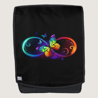 Vibrant infinity with rainbow butterfly on black backpack