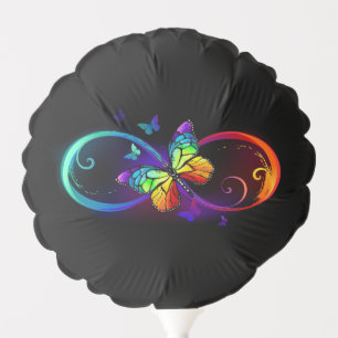 Vibrant infinity with rainbow butterfly on black  balloon