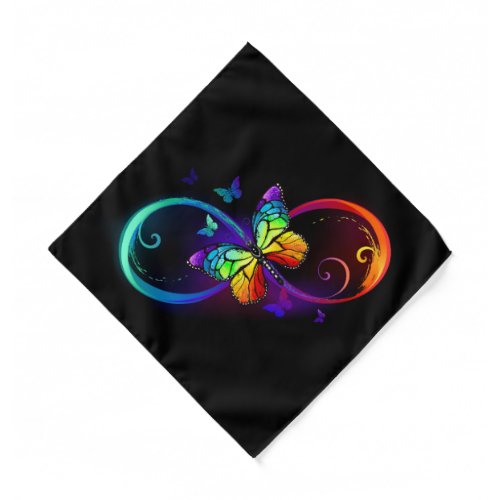 Vibrant infinity with rainbow butterfly on black bandana