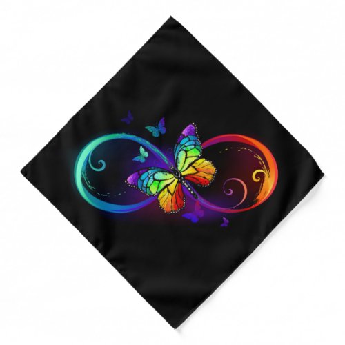 Vibrant infinity with rainbow butterfly on black  bandana