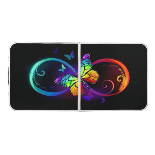 Vibrant infinity with rainbow butterfly on black beer pong table