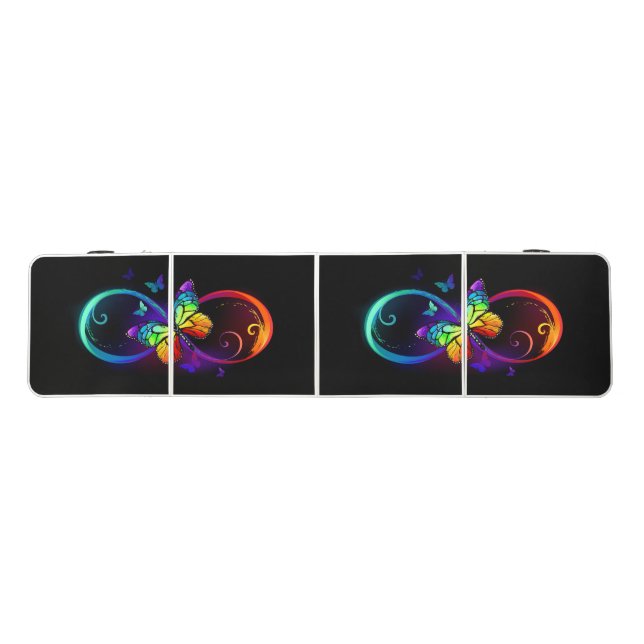 Vibrant infinity with rainbow butterfly on black beer pong table (Top)