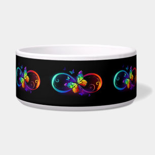 Vibrant infinity with rainbow butterfly on black bowl