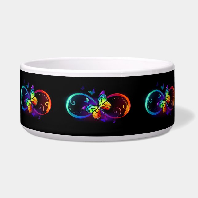 Vibrant infinity with rainbow butterfly on black bowl (Front)