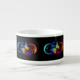 Vibrant infinity with rainbow butterfly on black bowl