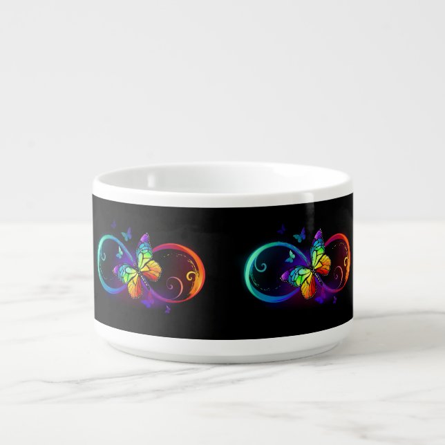 Vibrant infinity with rainbow butterfly on black bowl (Center)