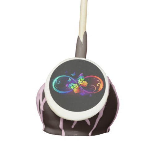 Vibrant infinity with rainbow butterfly on black cake pops