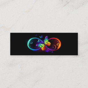 Vibrant infinity with rainbow butterfly on black calling card