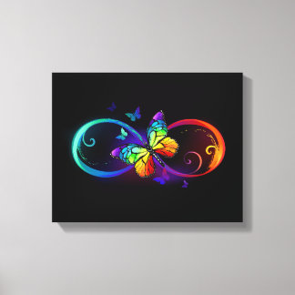 Vibrant infinity with rainbow butterfly on black  canvas print