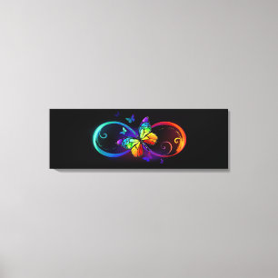 Vibrant infinity with rainbow butterfly on black canvas print
