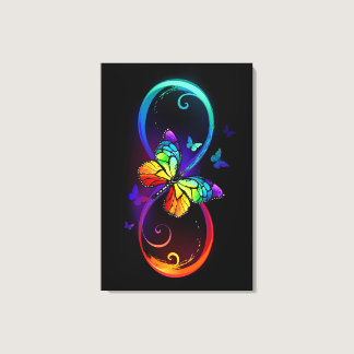 Vibrant infinity with rainbow butterfly on black canvas print