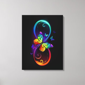 Vibrant infinity with rainbow butterfly on black  canvas print