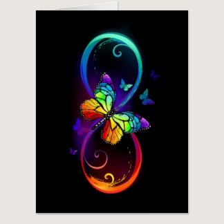 Vibrant infinity with rainbow butterfly on black card