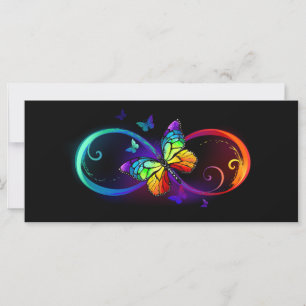 Vibrant infinity with rainbow butterfly on black card