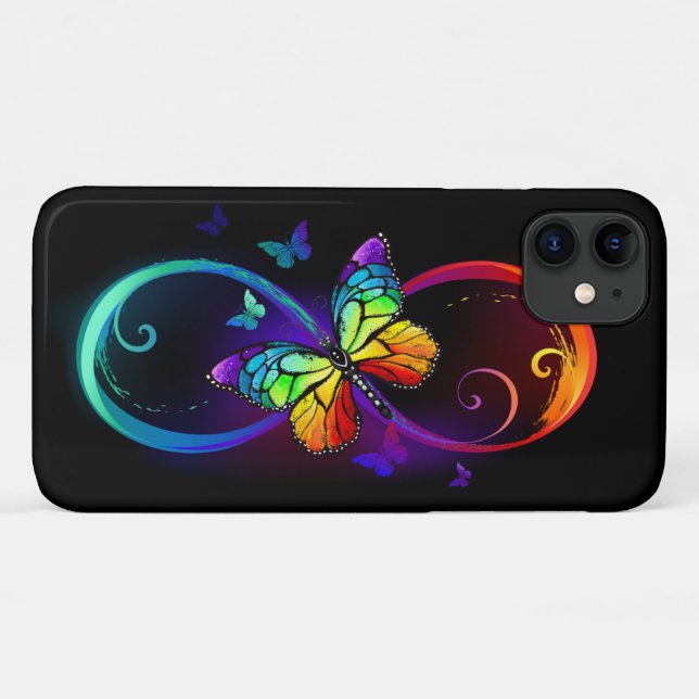 Vibrant infinity with rainbow butterfly on black  Case-Mate iPhone case (Back (Horizontal))