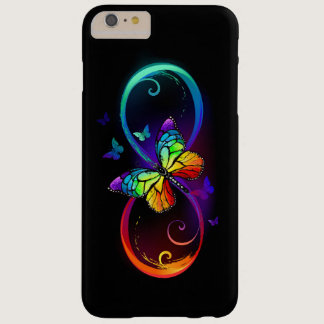Vibrant infinity with rainbow butterfly on black barely there iPhone 6 plus case