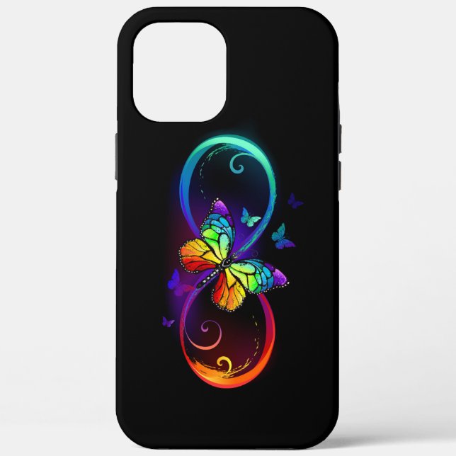 Vibrant infinity with rainbow butterfly on black Case-Mate iPhone case (Back)