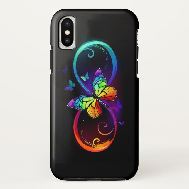 Vibrant infinity with rainbow butterfly on black  Case-Mate iPhone case (Back)