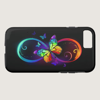 Vibrant infinity with rainbow butterfly on black iPhone 8/7 case