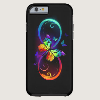 Vibrant infinity with rainbow butterfly on black tough iPhone 6 case