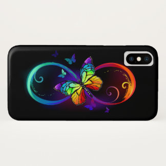 Vibrant infinity with rainbow butterfly on black iPhone XS case