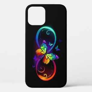 Vibrant infinity with rainbow butterfly on black iPhone 12 pro case