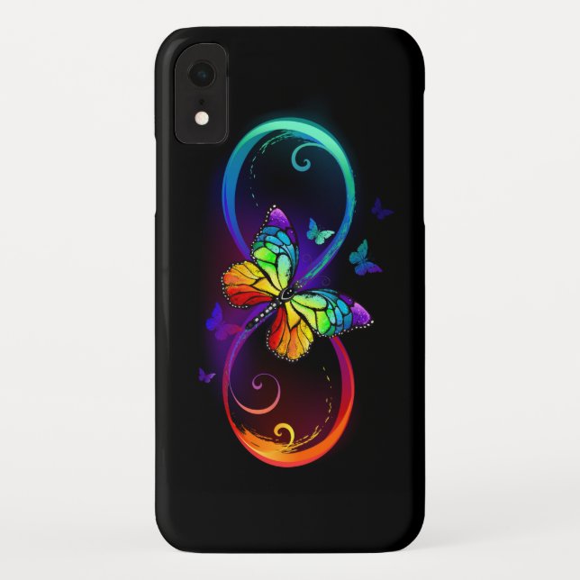 Vibrant infinity with rainbow butterfly on black Case-Mate iPhone case (Back)