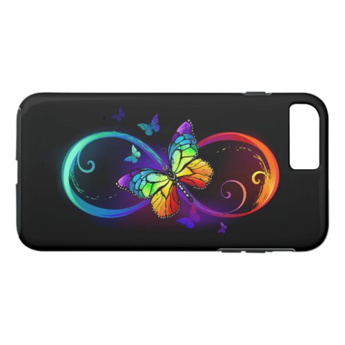 Vibrant infinity with rainbow butterfly on black iPhone 8 plus7 plus case