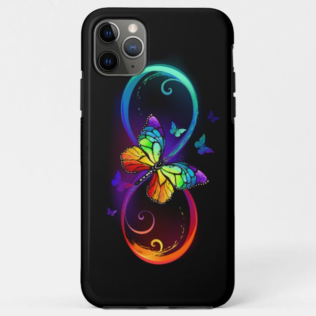Vibrant infinity with rainbow butterfly on black Case-Mate iPhone case (Back)