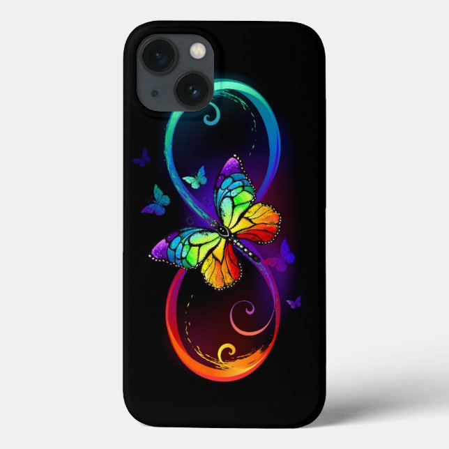 Vibrant infinity with rainbow butterfly on black Case-Mate iPhone case (Back)