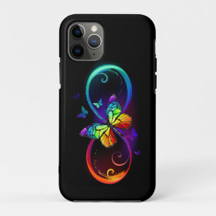 Vibrant infinity with rainbow butterfly on black iPhone 11 pro case