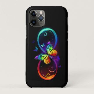 Vibrant infinity with rainbow butterfly on black iPhone 11 pro case