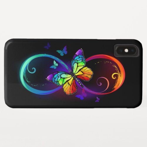 Vibrant infinity with rainbow butterfly on black iPhone XS max case