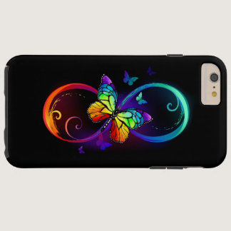Vibrant infinity with rainbow butterfly on black tough iPhone 6 plus case