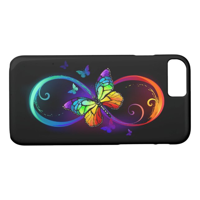 Vibrant infinity with rainbow butterfly on black Case-Mate iPhone case (Back (Horizontal))