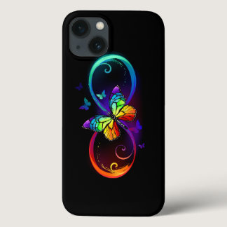 Vibrant infinity with rainbow butterfly on black iPhone 13 case