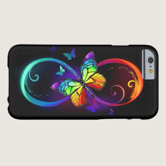 Vibrant infinity with rainbow butterfly on black  barely there iPhone 6 case