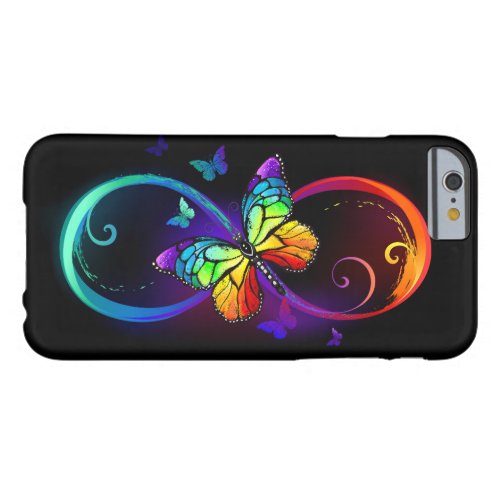 Vibrant infinity with rainbow butterfly on black  barely there iPhone 6 case