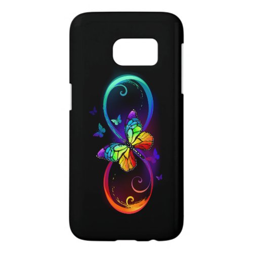 Vibrant infinity with rainbow butterfly on black samsung galaxy s7 case