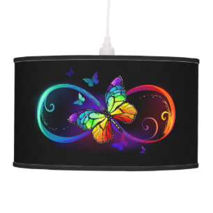 Vibrant infinity with rainbow butterfly on black ceiling lamp