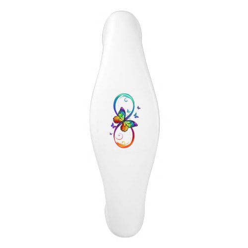 Vibrant infinity with rainbow butterfly on black ceramic cabinet pull