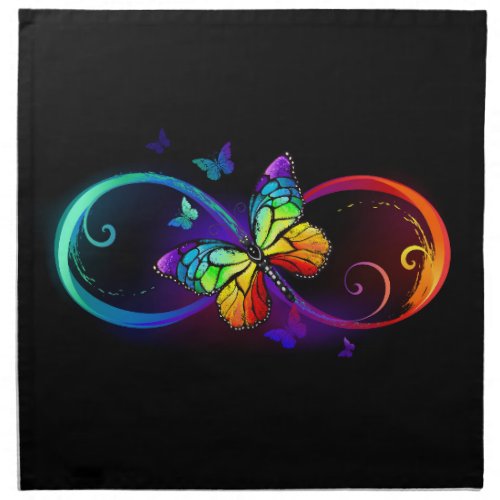 Vibrant infinity with rainbow butterfly on black cloth napkin