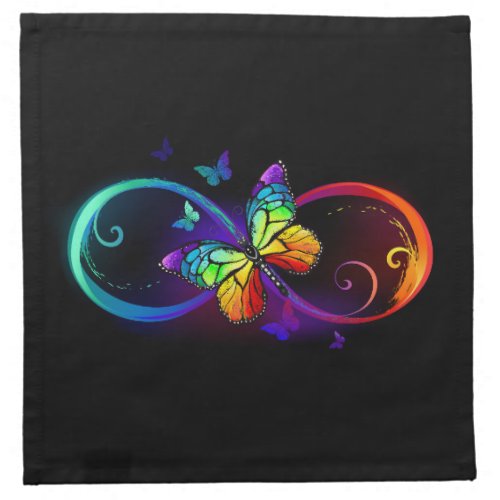 Vibrant infinity with rainbow butterfly on black  cloth napkin