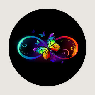 Vibrant infinity with rainbow butterfly on black coaster set